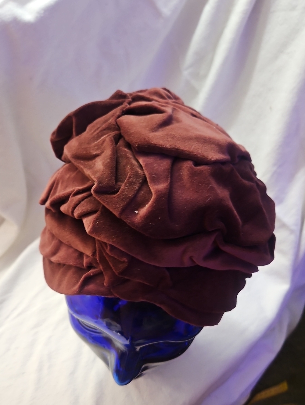 VTG 1940s Velvet Maroon Raw Silk Lining  Turban